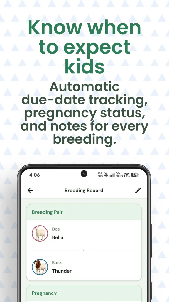 Herd Keeper breeding record detail showing due-date tracking and pregnancy status