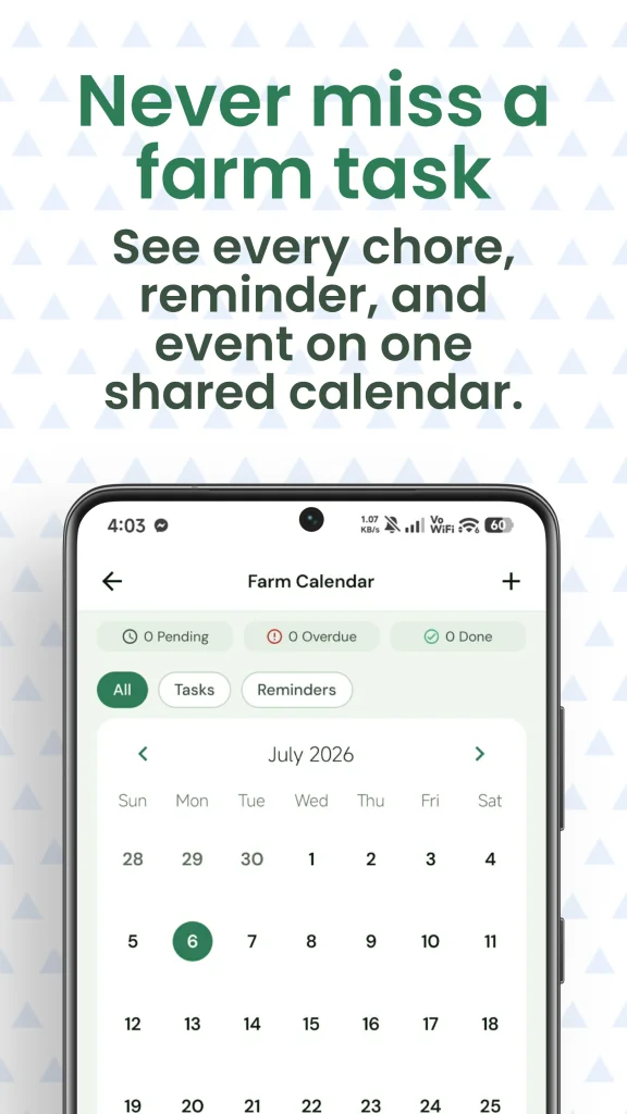 Herd Keeper farm calendar showing chores, reminders, and events on one shared calendar